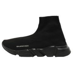 Balenciaga Black Knit Fabric Speed Trainer High Top Sneakers Size 42