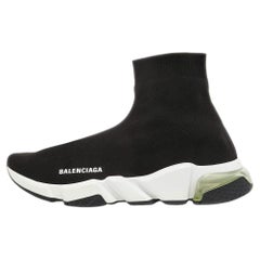 Balenciaga Black Knit Fabric Speed Trainer High Top Sneakers Size 42