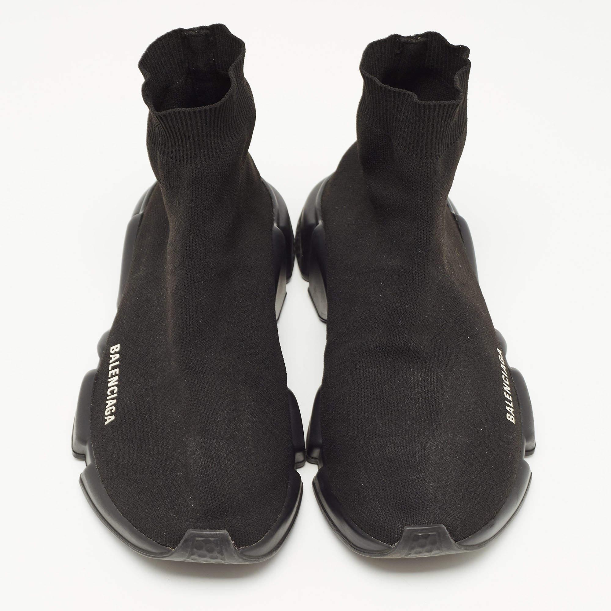 Balenciaga Black Knit Fabric Speed Trainer High Top Sneakers Size 43 In Good Condition For Sale In Dubai, Al Qouz 2