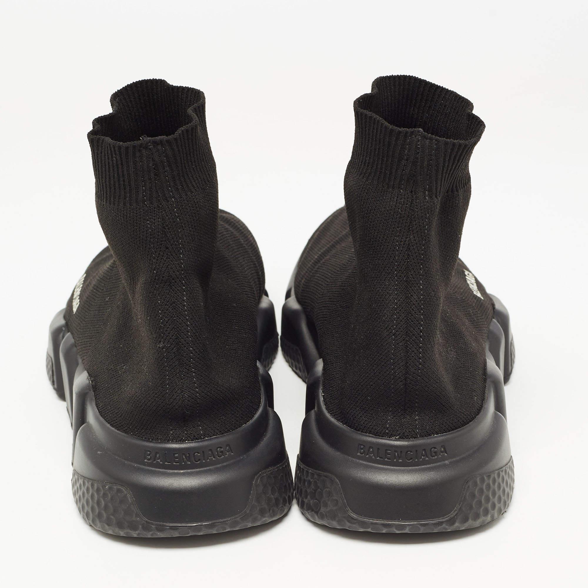 Balenciaga Black Knit Fabric Speed Trainer High Top Sneakers Size 43 For Sale 2