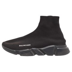 Balenciaga Black Knit Fabric Speed Trainer High Top Sneakers Size 44