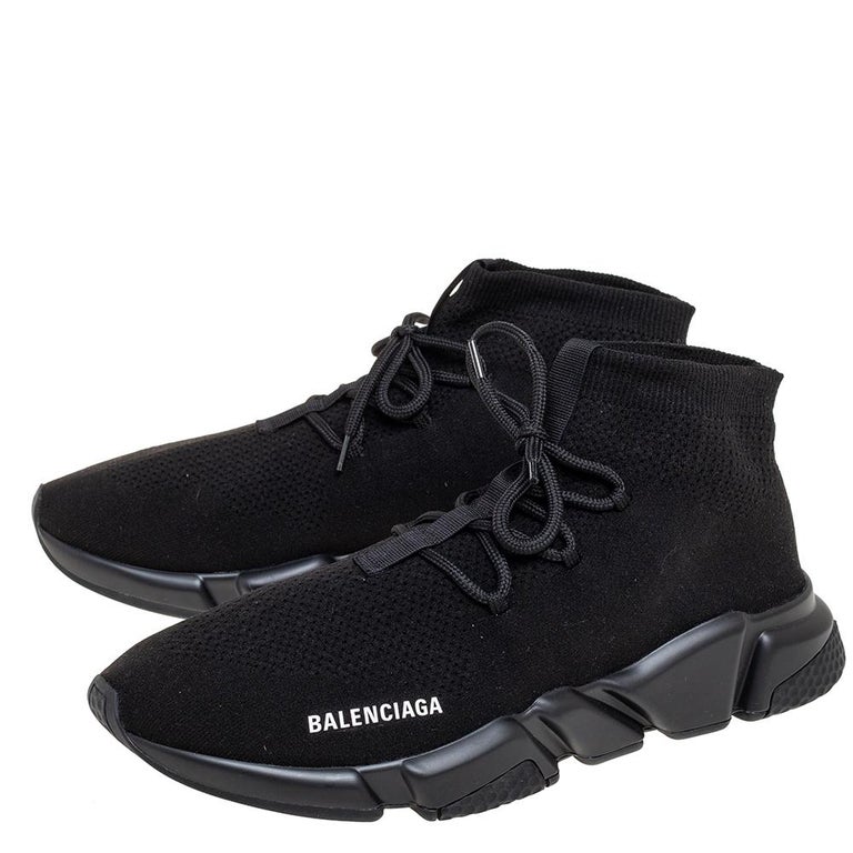 Særlig Bekostning Enumerate Balenciaga Black Knit Fabric Speed Trainer Lace-Up Sneakers Size 45 at  1stDibs