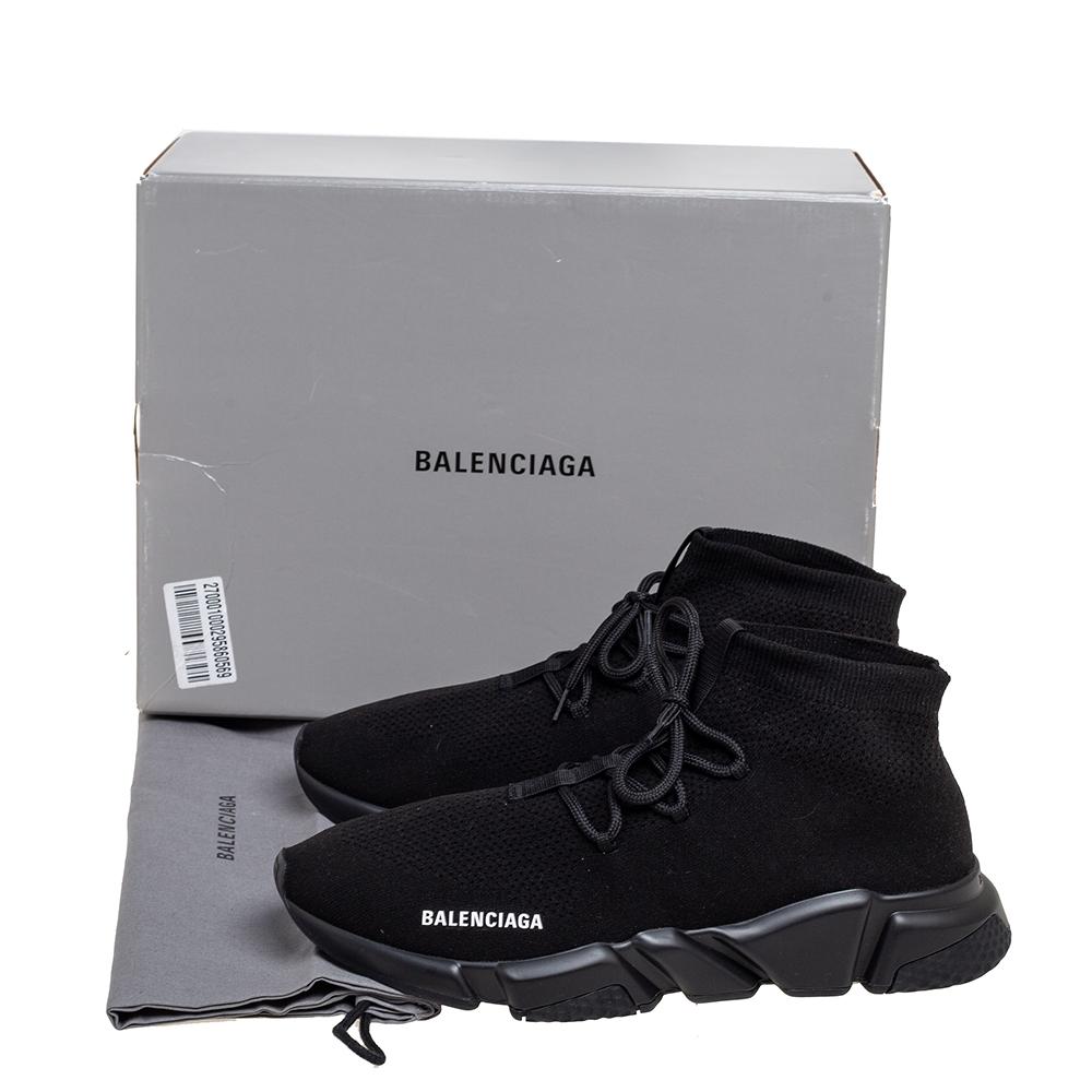 Balenciaga Schwarze Speed-Turnschuhe aus Strickstoff mit Schnürung Größe 45 1