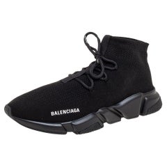 Balenciaga Black Knit Fabric Speed Trainer Lace-Up Sneakers Size 45