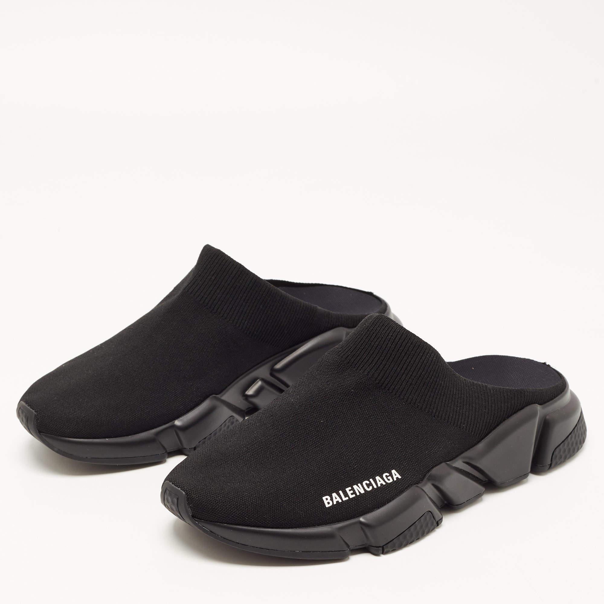 Balenciaga Black Knit Fabric Speed Trainer Mule Sneakers Size 41 2