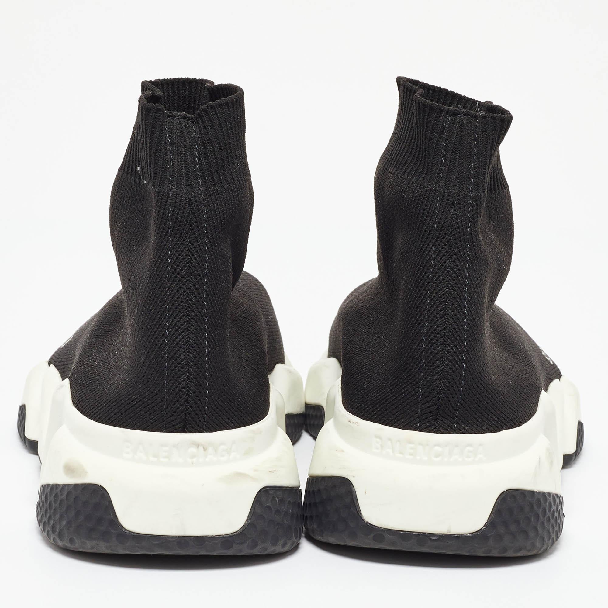 Balenciaga Black Knit Fabric Speed Trainer Slip On High-Top Sneakers Size 37 For Sale 1