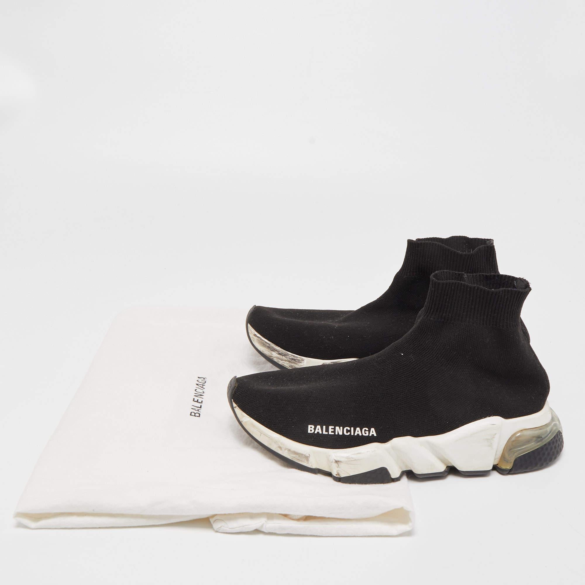 Balenciaga Black Knit Fabric Speed Trainer Slip On Sneakers Size 37 For Sale 6