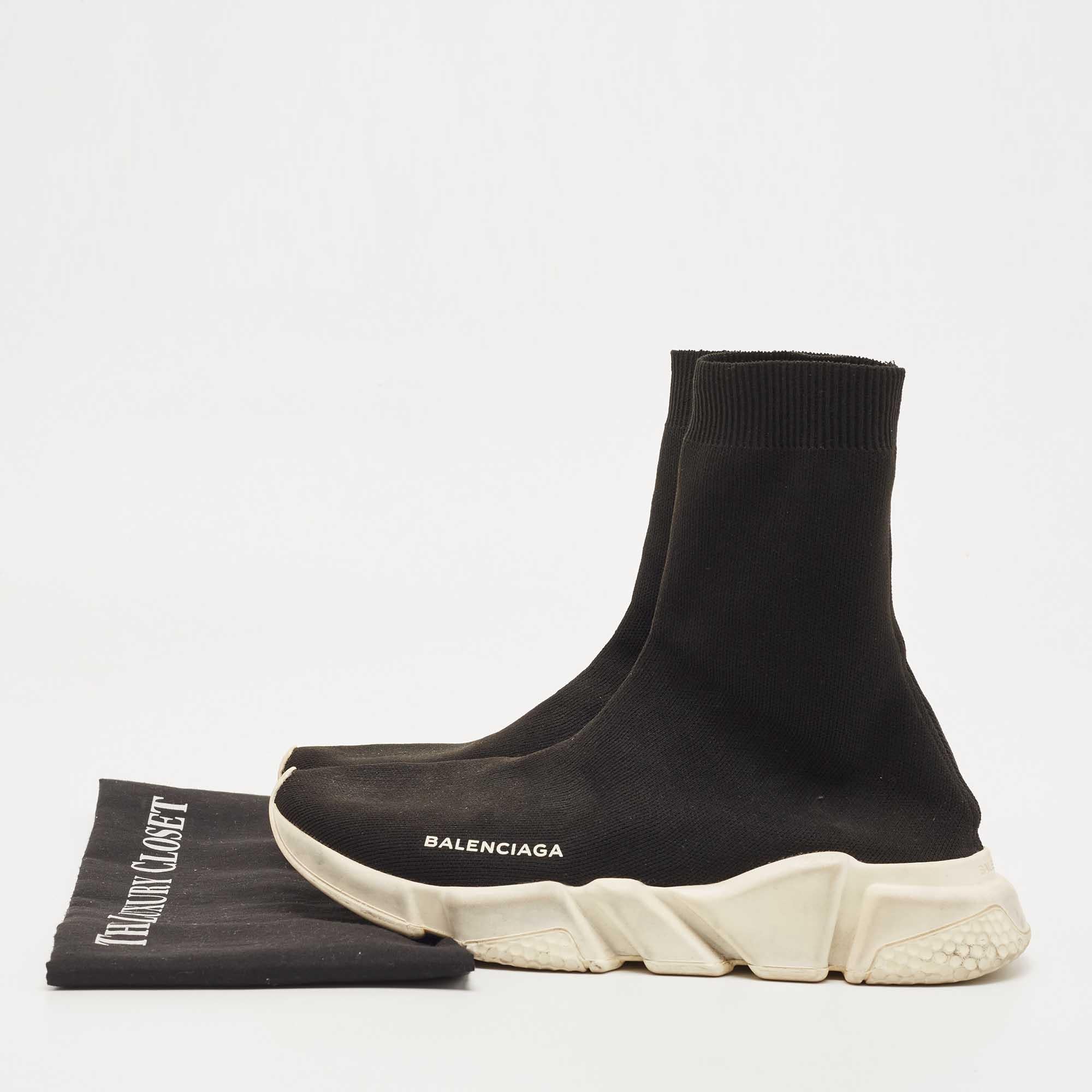 Balenciaga Black Knit Fabric Speed Trainer Sneakers For Sale 4