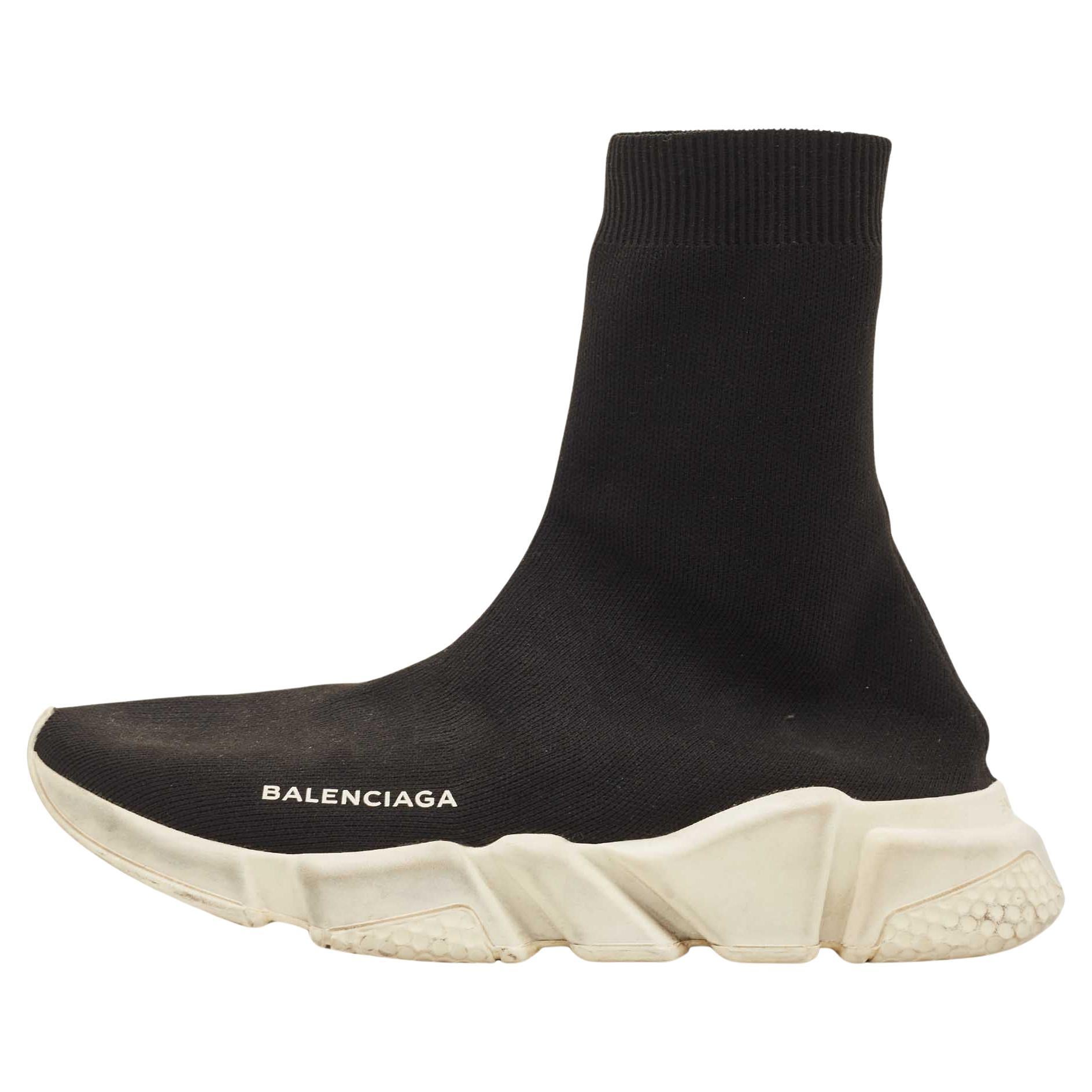 Balenciaga Black Knit Fabric Speed Trainer Sneakers For Sale