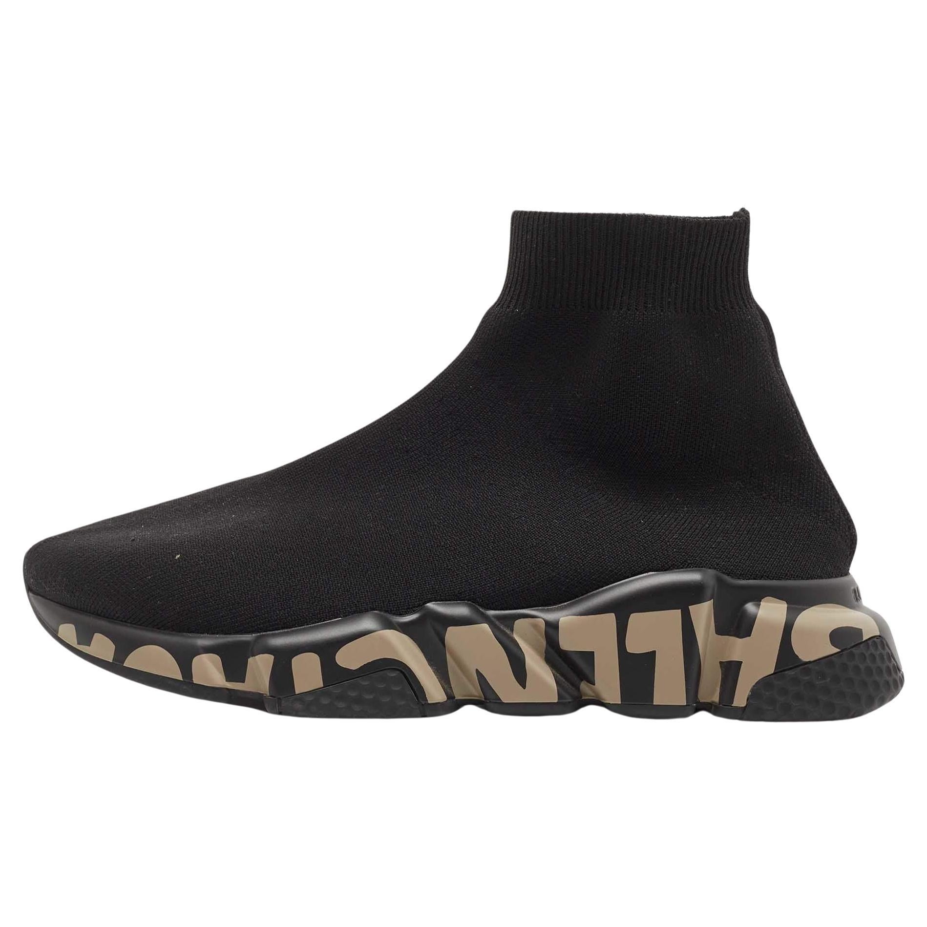 Balenciaga Black Knit Fabric Speed Trainer Sneakers 
