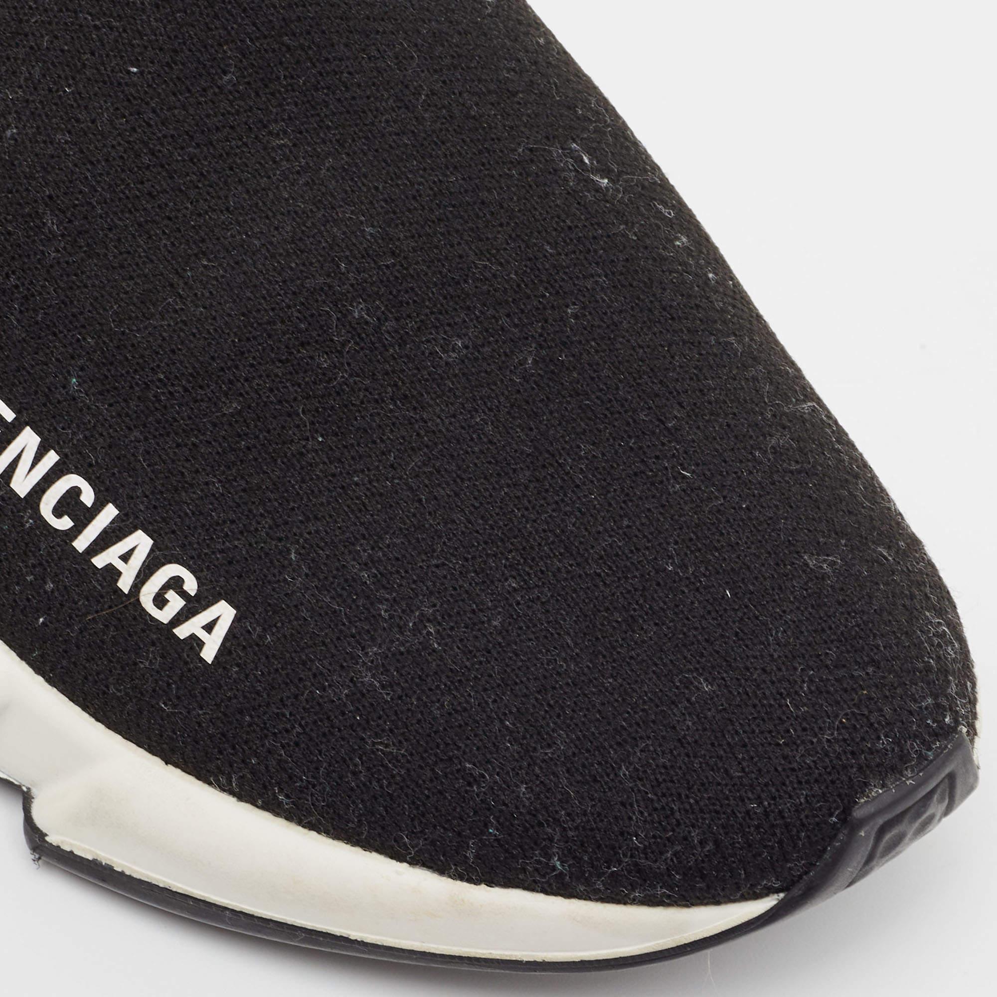 Balenciaga Black Knit Fabric Speed Trainer Sneakers Size 35 For Sale 1