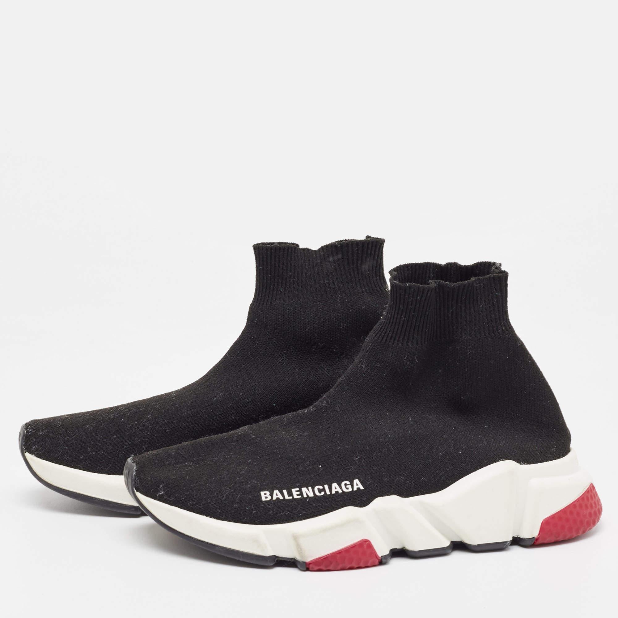 Balenciaga Black Knit Fabric Speed Trainer Sneakers Size 35 For Sale 2
