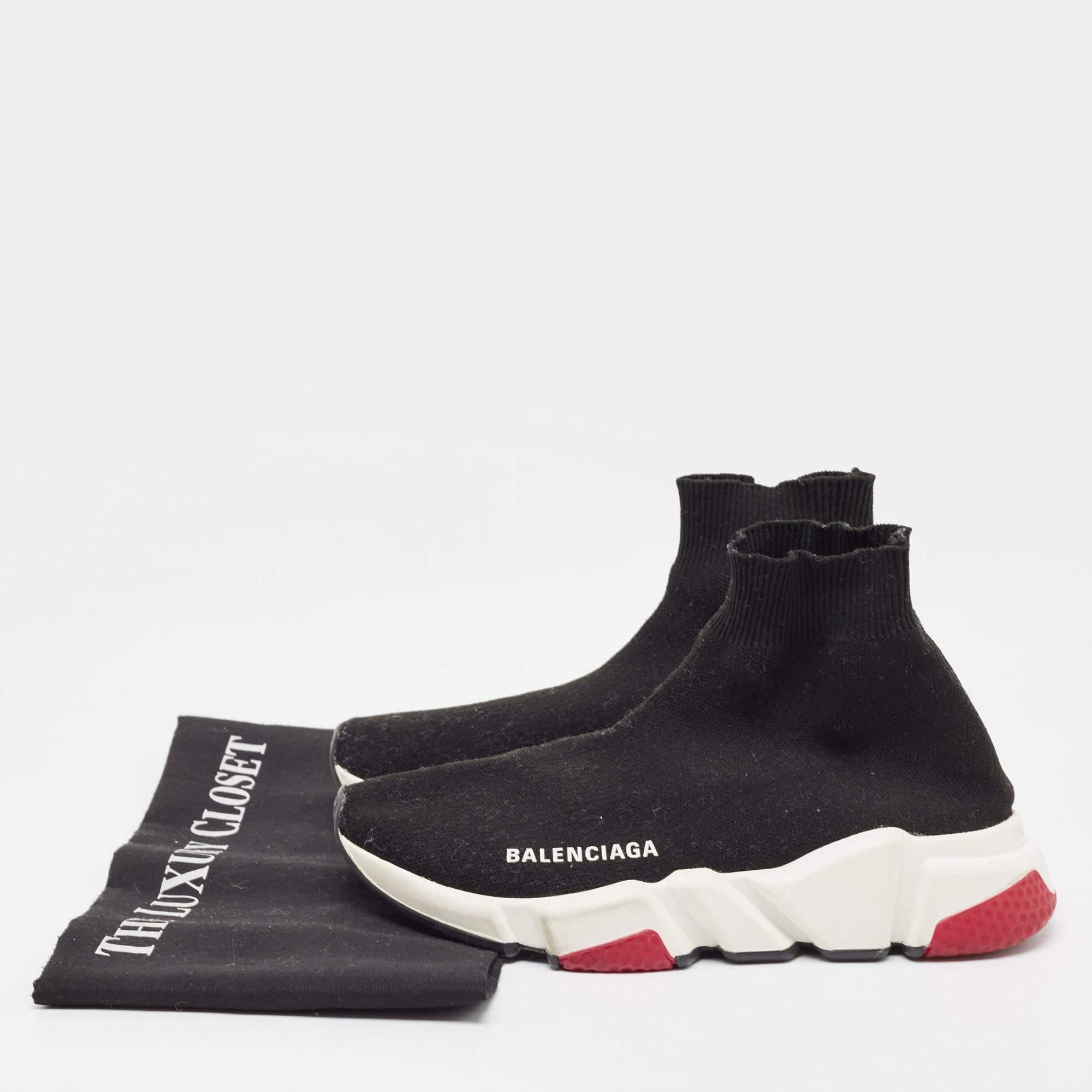 Balenciaga Black Knit Fabric Speed Trainer Sneakers Size 35 For Sale at 1stDibs