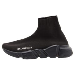 Used Balenciaga Black Knit Fabric Speed Trainer Sneakers Size 35