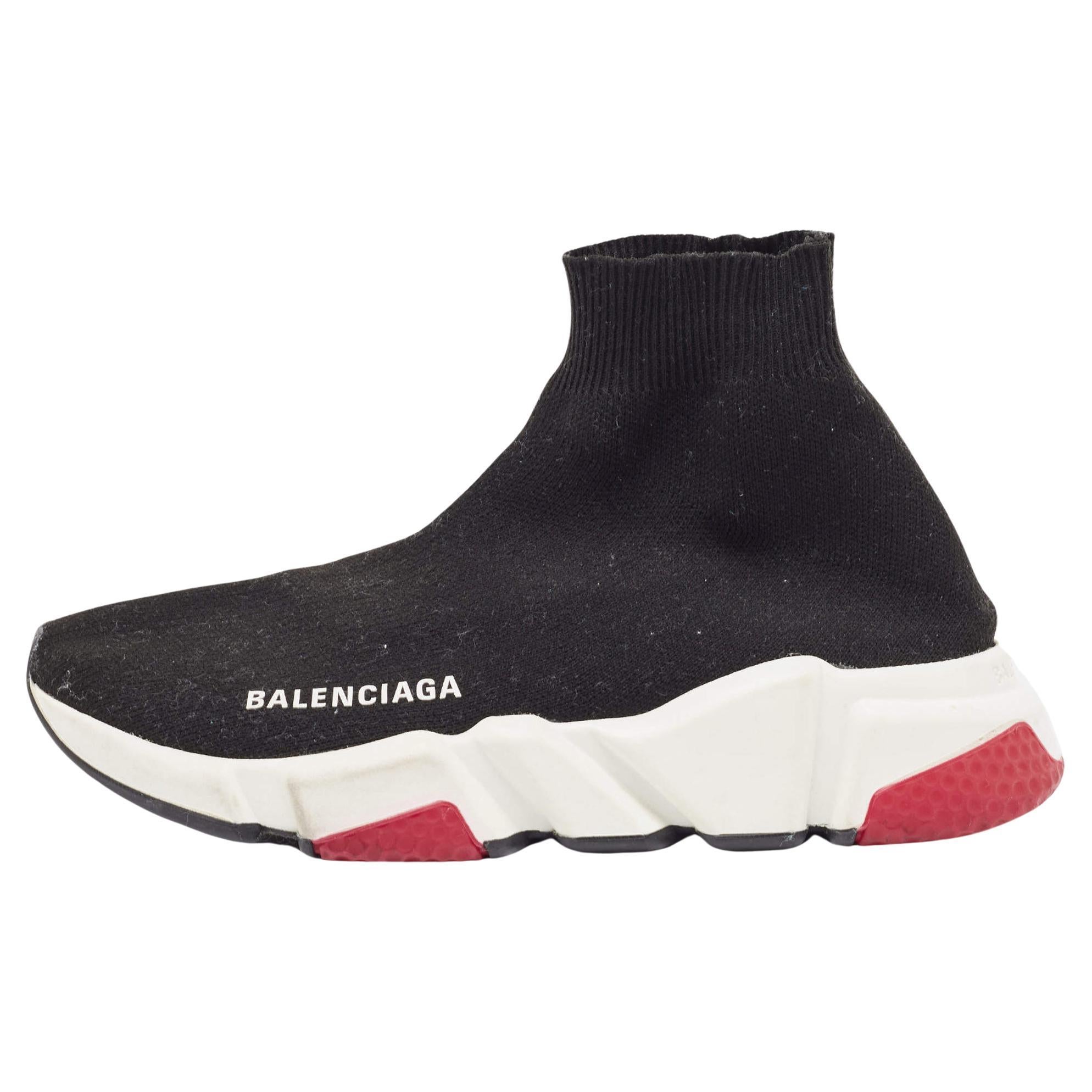 Balenciaga Black Knit Fabric Speed Trainer Sneakers Size 35 For Sale