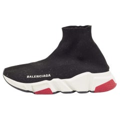 Used Balenciaga Black Knit Fabric Speed Trainer Sneakers Size 35