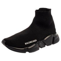 Used Balenciaga Black Knit Fabric Speed Trainer Sneakers Size 36