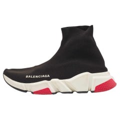 Used Balenciaga Black Knit Fabric Speed Trainer Sneakers Size 36