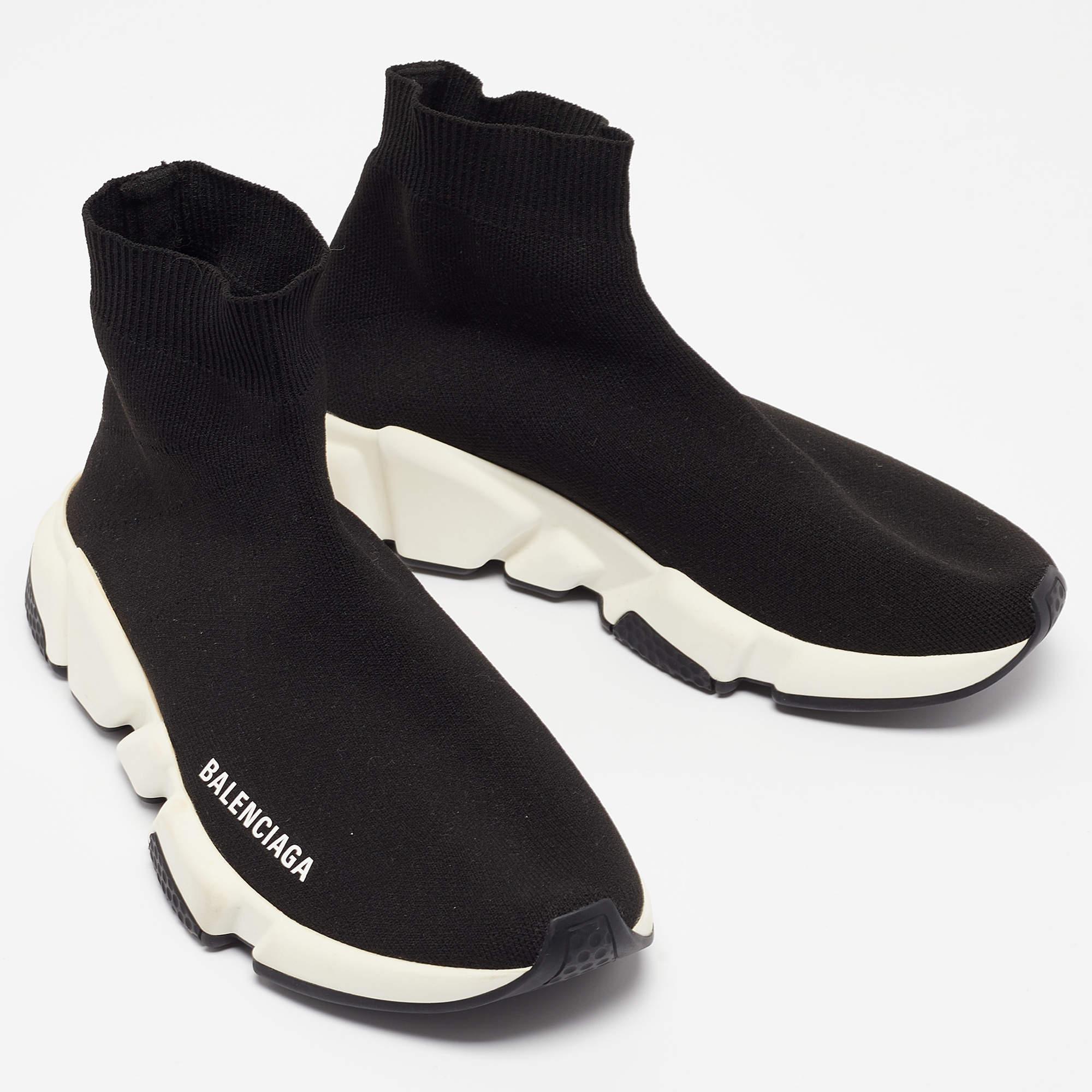 Women's Balenciaga Black Knit Fabric Speed Trainer Sneakers Size 37