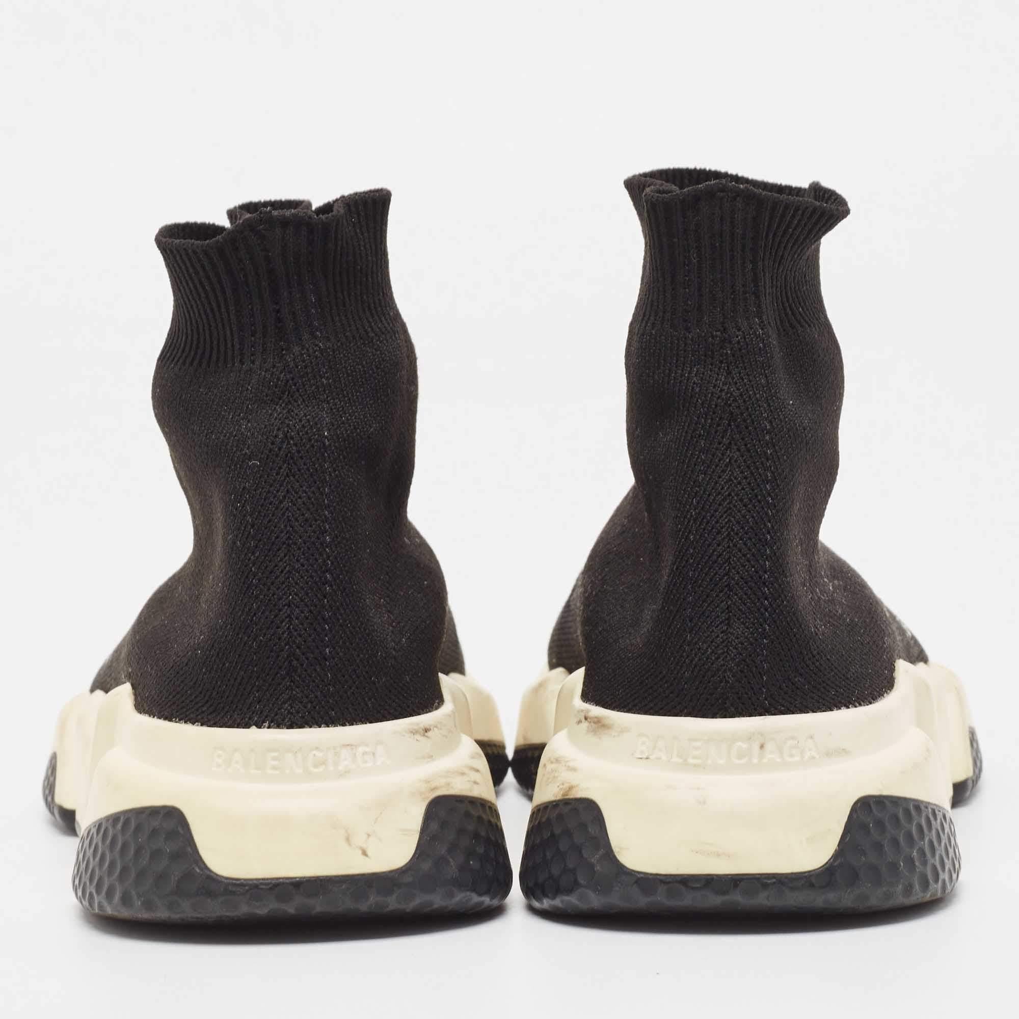 Balenciaga Black Knit Fabric Speed Trainer Sneakers Size 37 For Sale 1