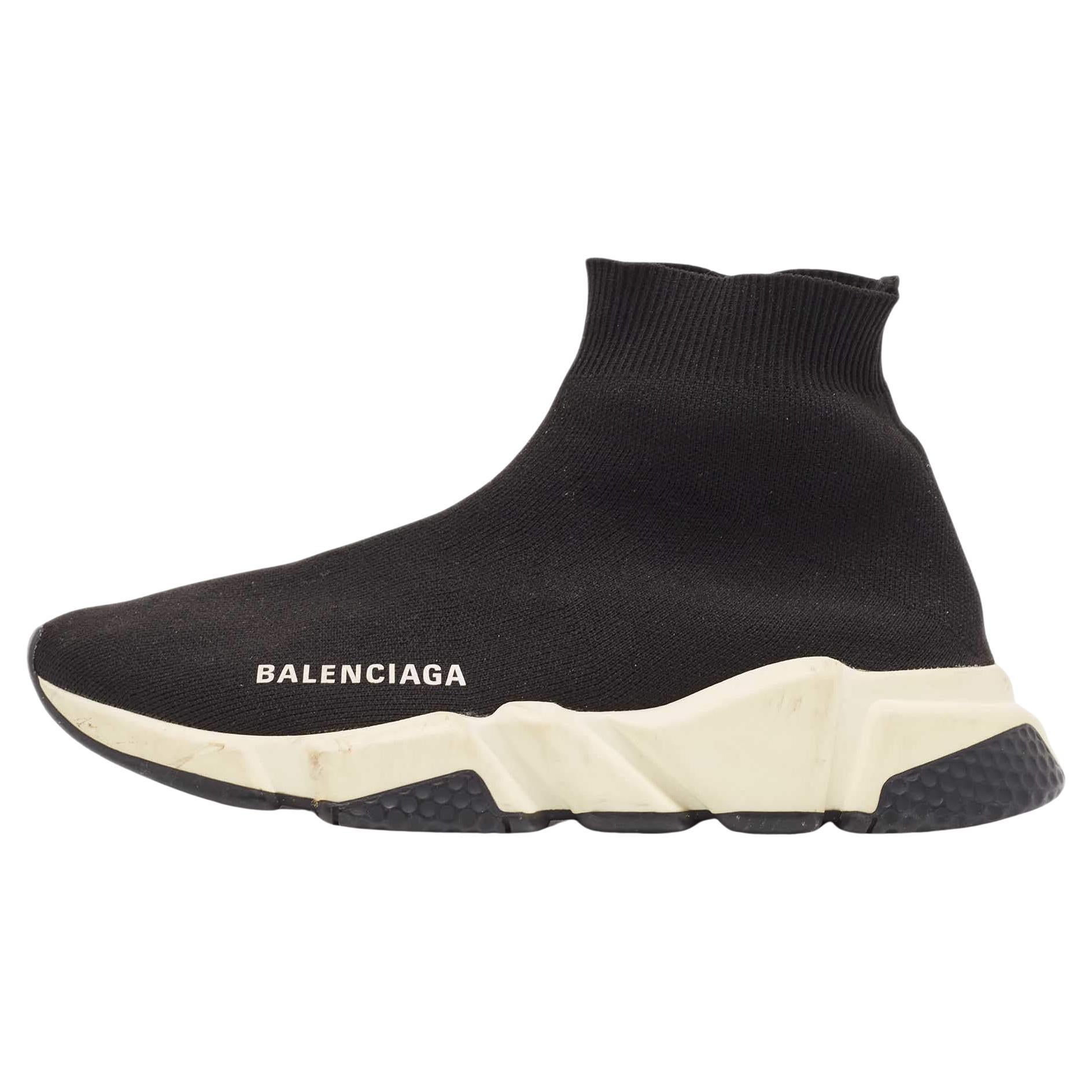 Balenciaga Black Knit Fabric Speed Trainer Sneakers Size 37 For Sale