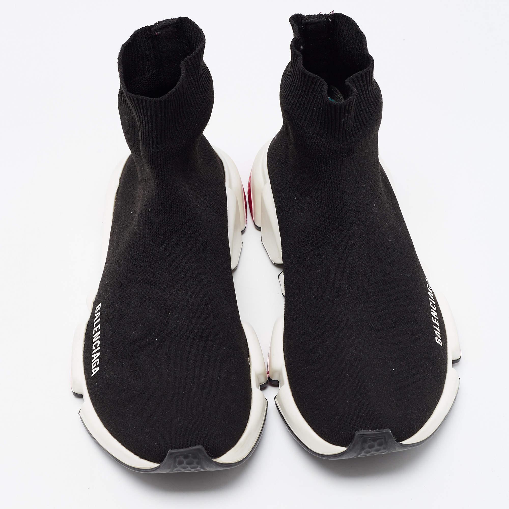 Balenciaga Black Knit Fabric Speed Trainer Sneakers Size 38 In Good Condition In Dubai, Al Qouz 2