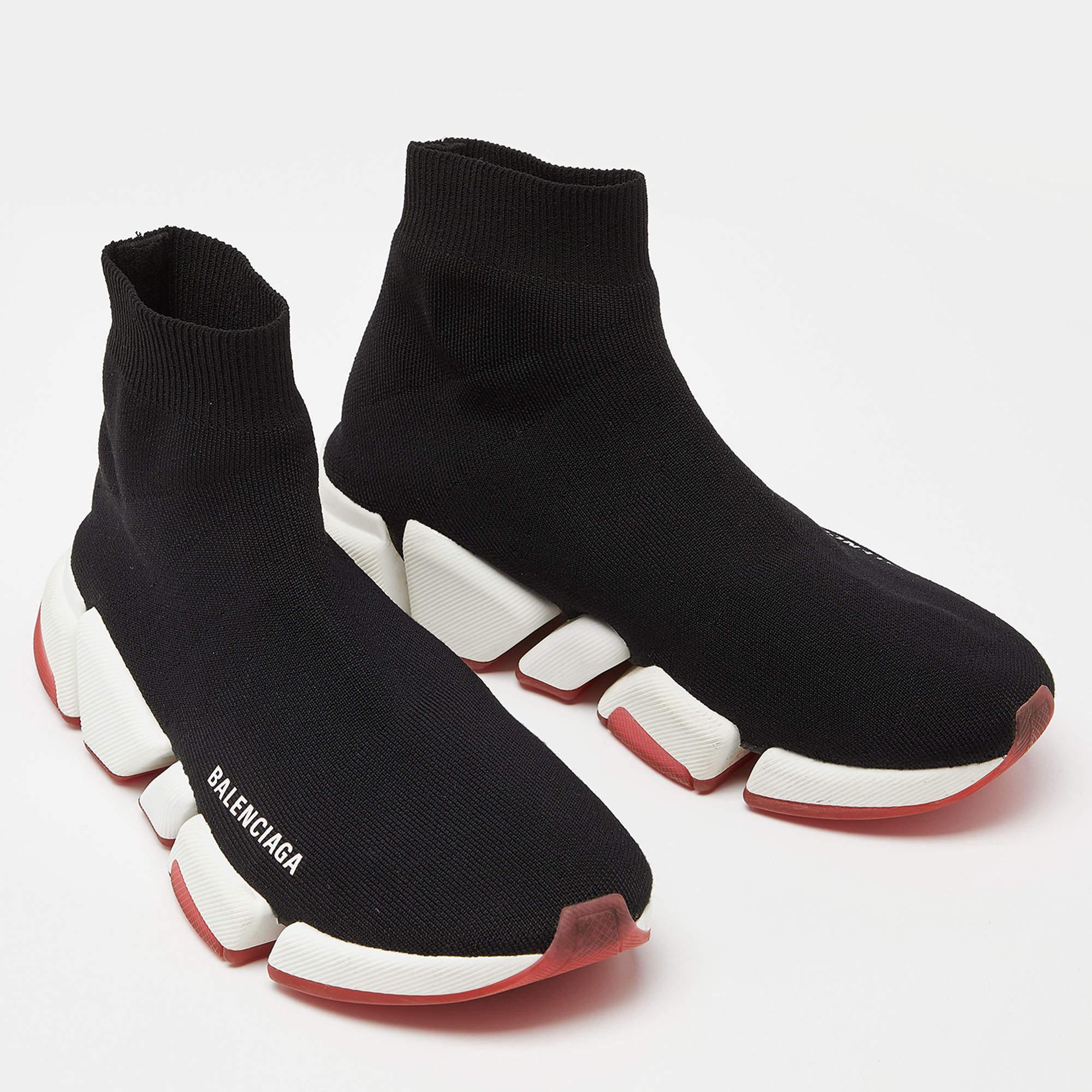 Balenciaga Black Knit Fabric Speed Trainer Sneakers Size 38 For Sale 2