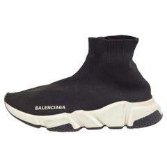 Balenciaga Black Knit Fabric Speed Trainer Sneakers Size 38