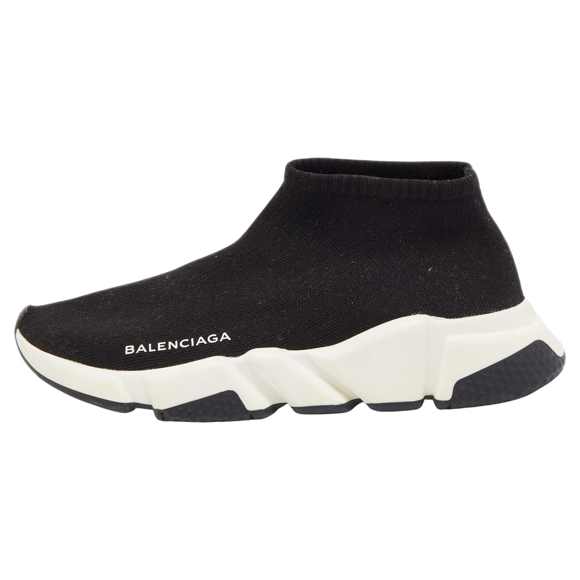 Balenciaga Black Knit Fabric Speed Trainer Sneakers Size 38 For Sale at  1stDibs