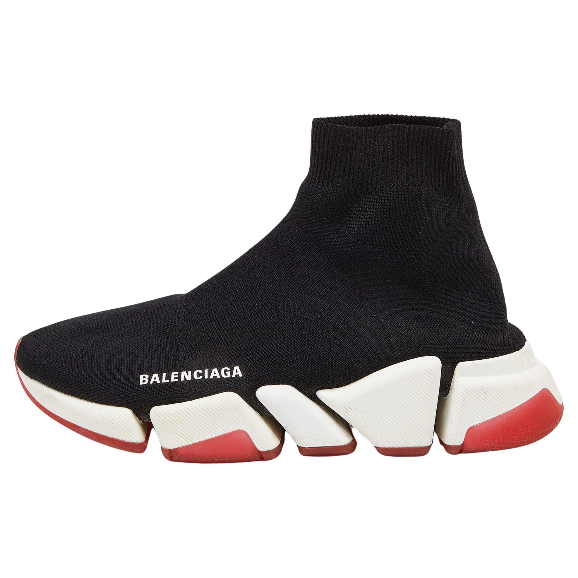 Balenciaga Black Knit Fabric Speed Trainer Sneakers Size 38 For Sale