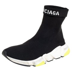 Used Balenciaga Black Knit Fabric Speed Trainer Sneakers Size 39