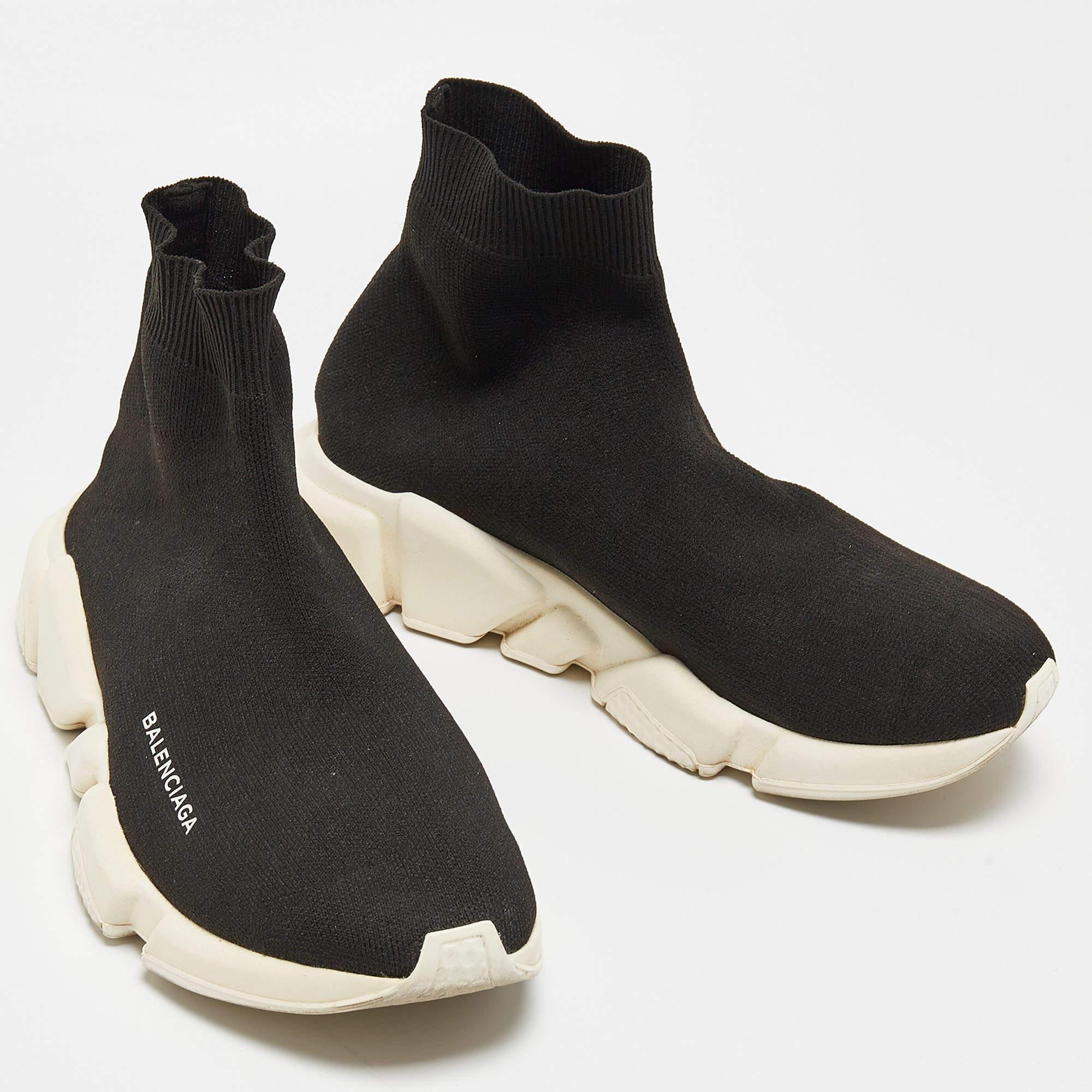 Balenciaga Black Knit Fabric Speed Trainer Sneakers Size 40 In Good Condition In Dubai, Al Qouz 2