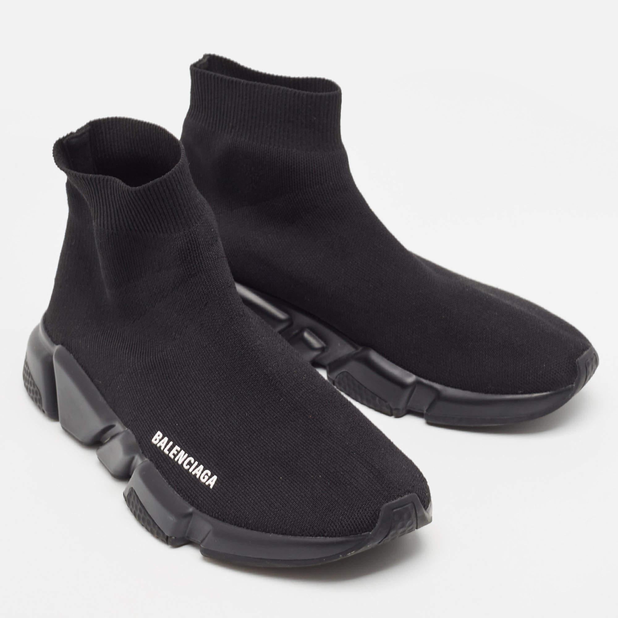 Balenciaga Black Knit Fabric Speed Trainer Sneakers Size 41 For Sale 2