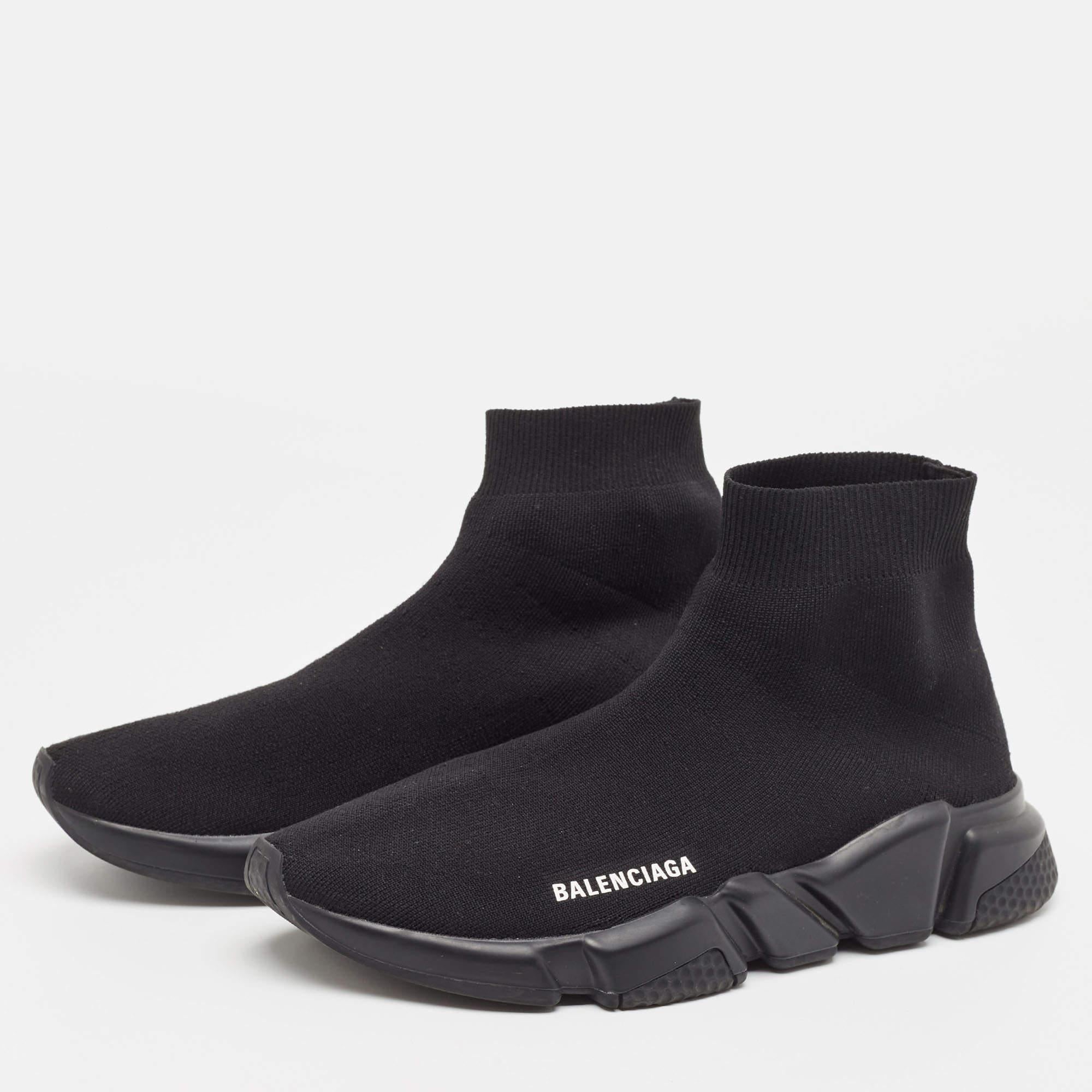 Balenciaga Black Knit Fabric Speed Trainer Sneakers Size 41 For Sale 3