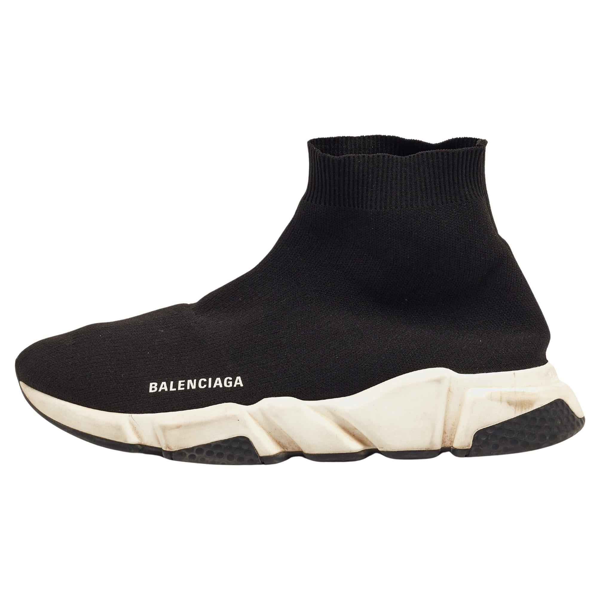 Balenciaga Black Knit Fabric Speed Trainer Sneakers Size 43 For Sale