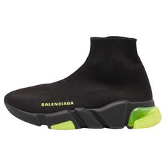 Used Balenciaga Black Knit Speed Trainer High Top Sneakers Size 37