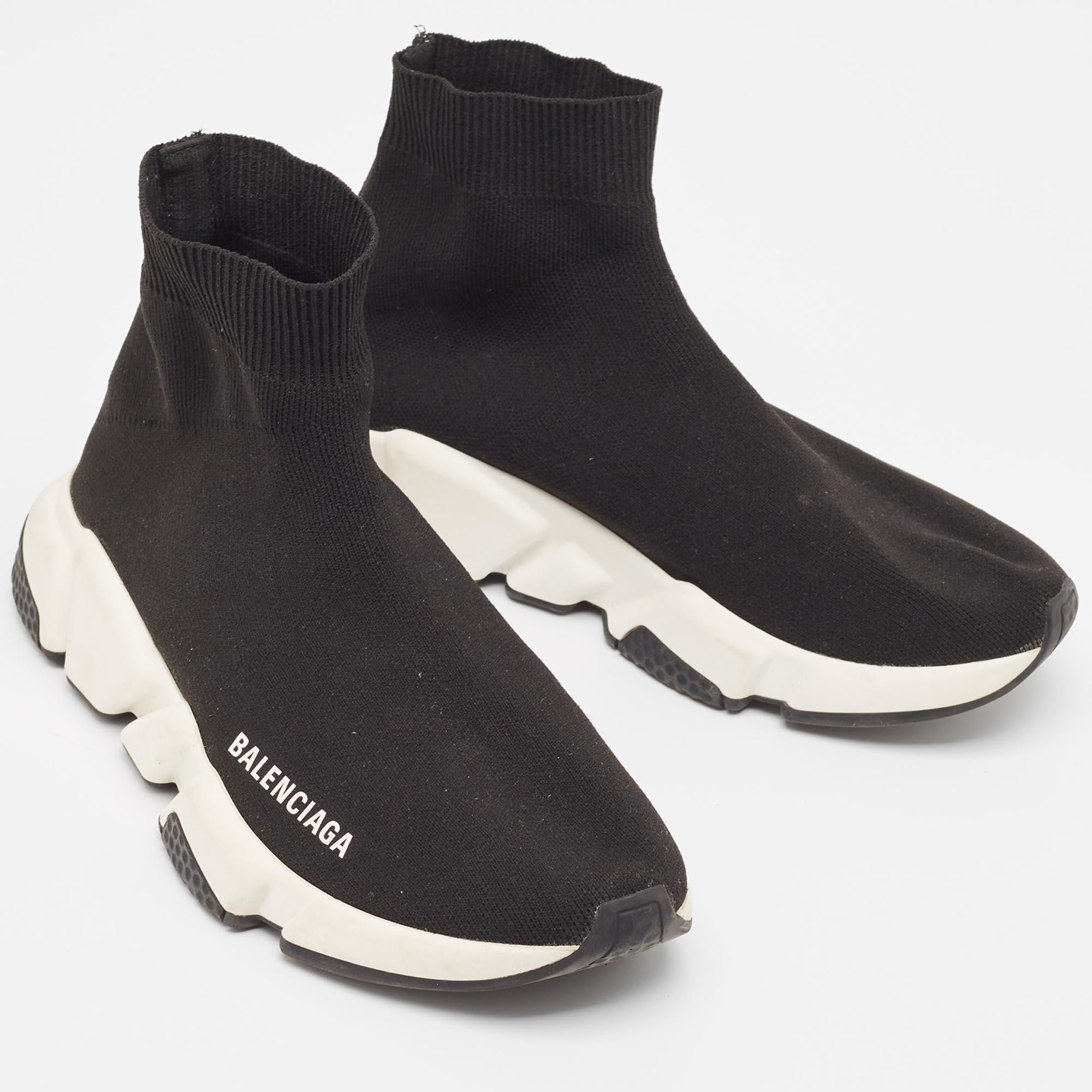 Women's Balenciaga Black Knit Speed Trainer Sneakers Size 37 For Sale