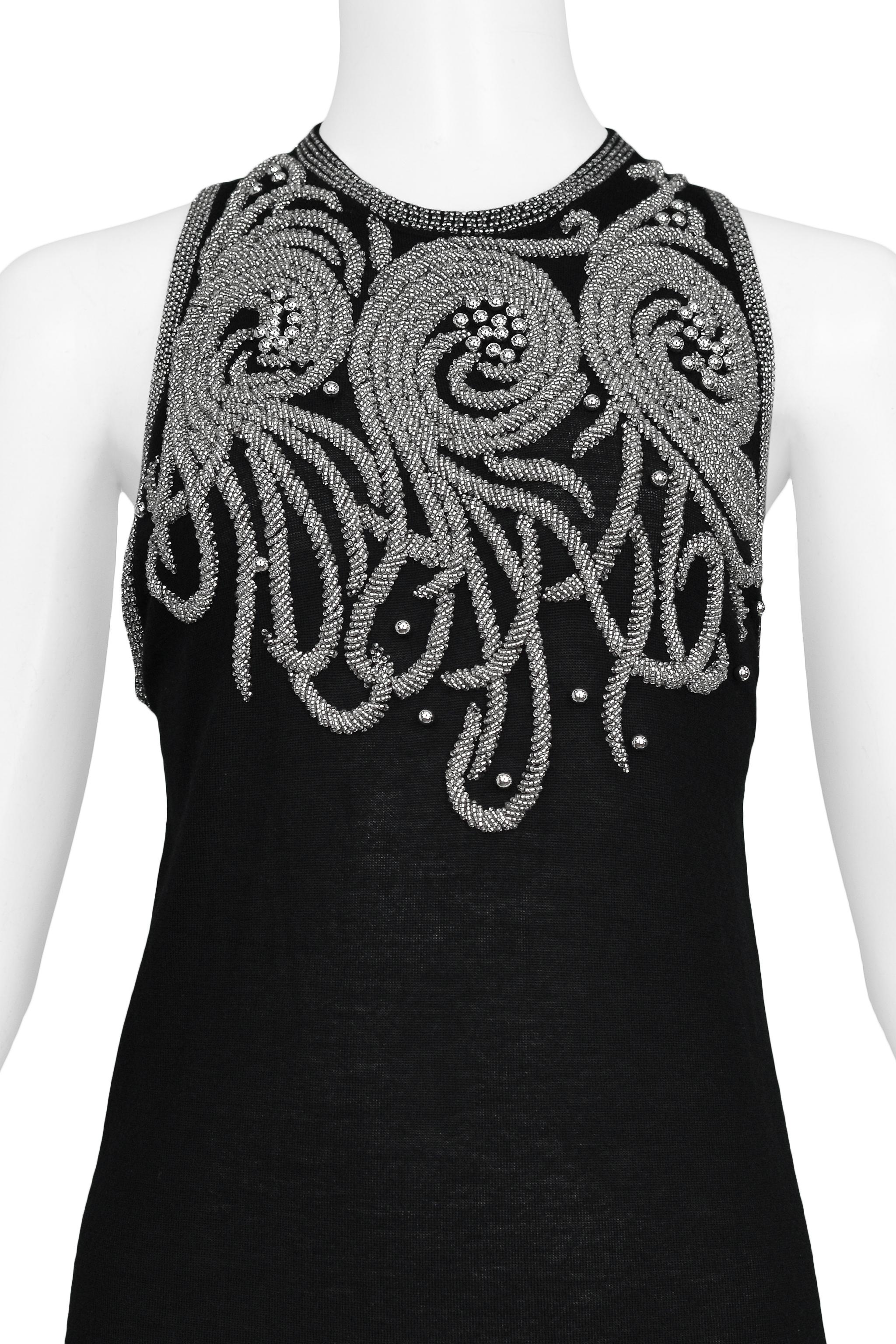 Balenciaga Black Knit Top With Silver Beading In Excellent Condition For Sale In Los Angeles, CA