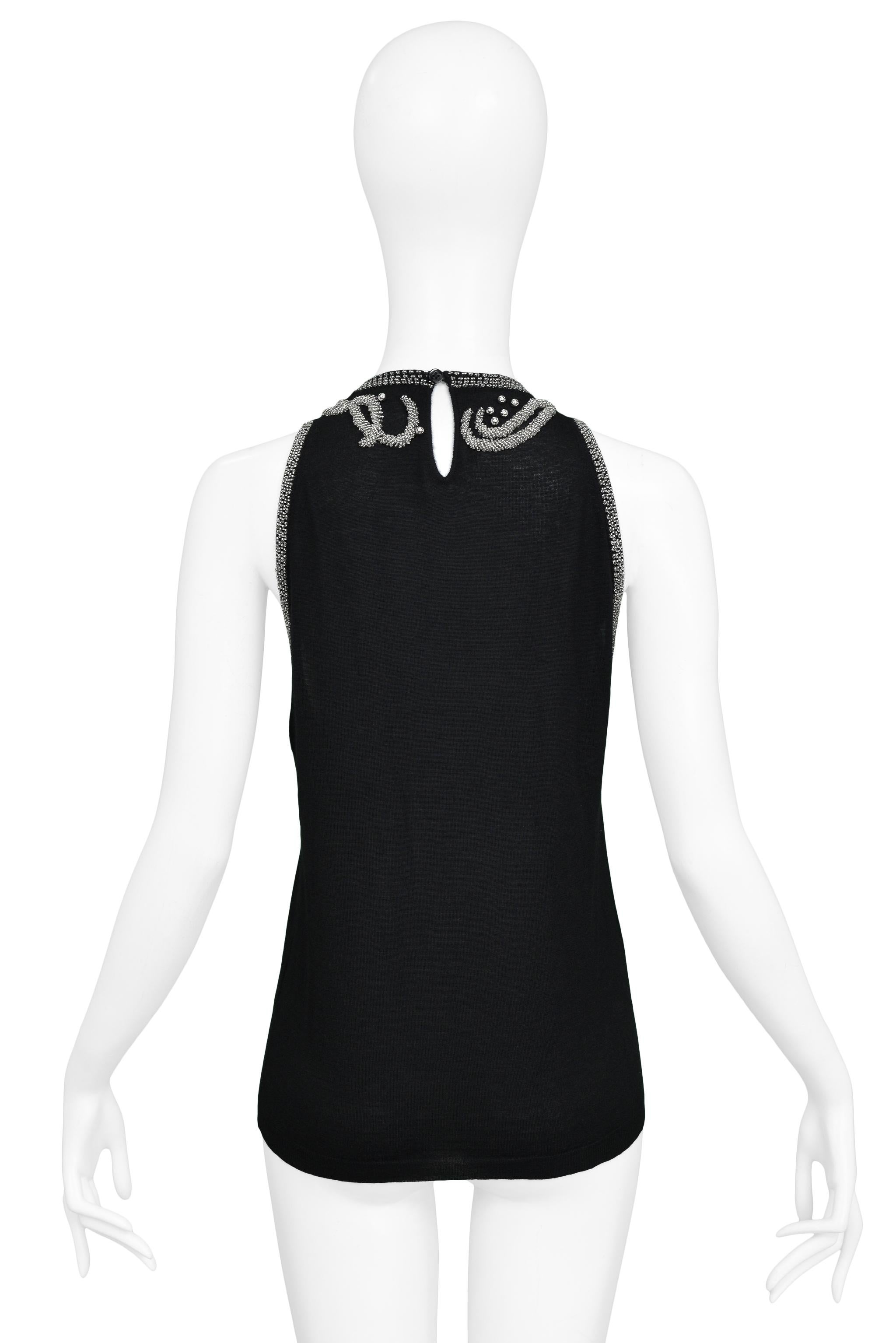 Women's Balenciaga Black Knit Top With Silver Beading For Sale