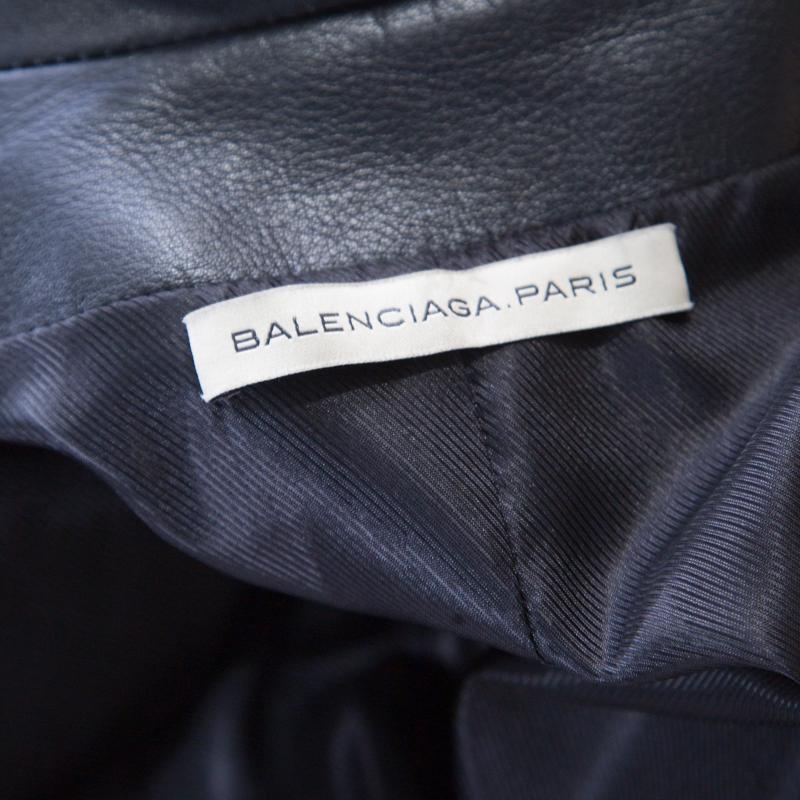 Balenciaga Black Lamb and Calf Leather Zip Front Cropped Biker Jacket M 1