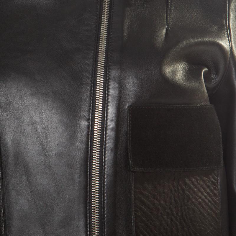 Balenciaga Black Lamb and Calf Leather Zip Front Cropped Biker Jacket M 2