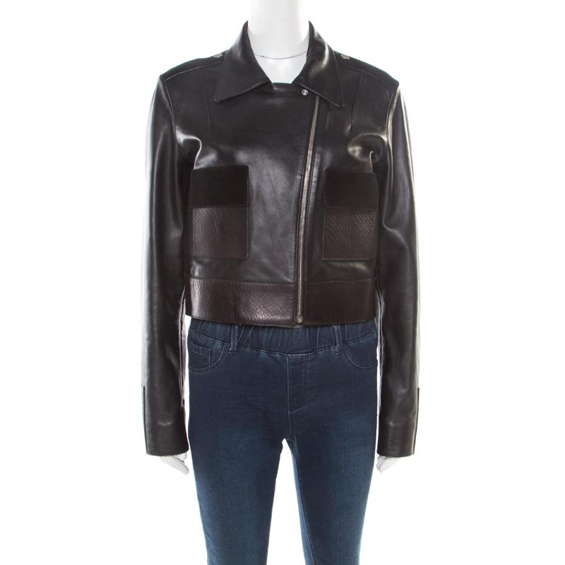 Balenciaga Black Lamb and Calf Leather Zip Front Cropped Biker Jacket M 3
