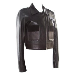Balenciaga Black Lamb and Calf Leather Zip Front Cropped Biker Jacket M