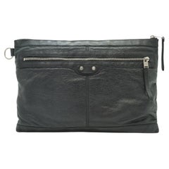 Balenciaga Black Lambskin City Clip Clutch Large Bag Pouch