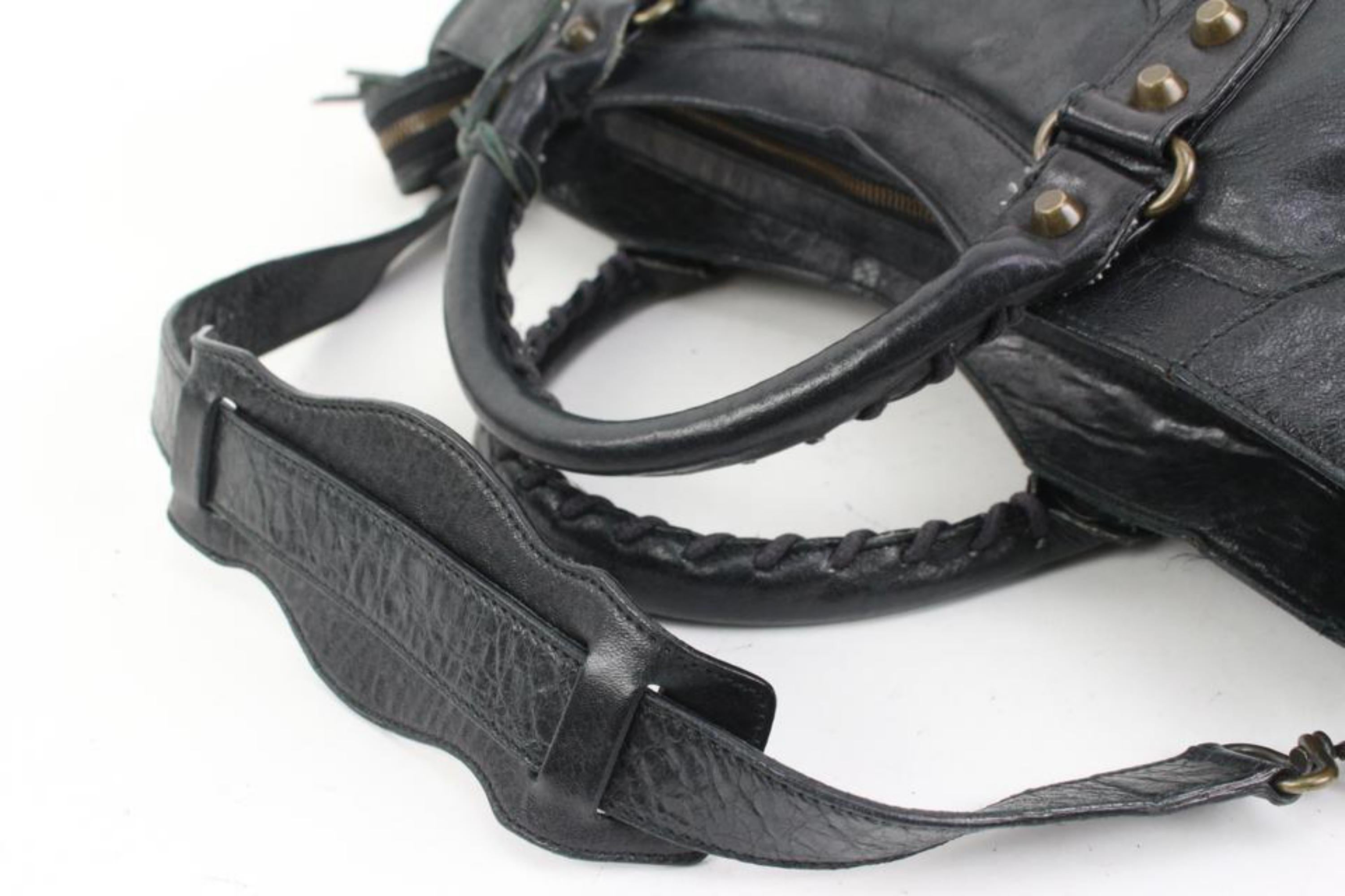 Balenciaga Black Lambskin Leather Motorcycle City 2way Bag 7ba425s In Good Condition In Dix hills, NY