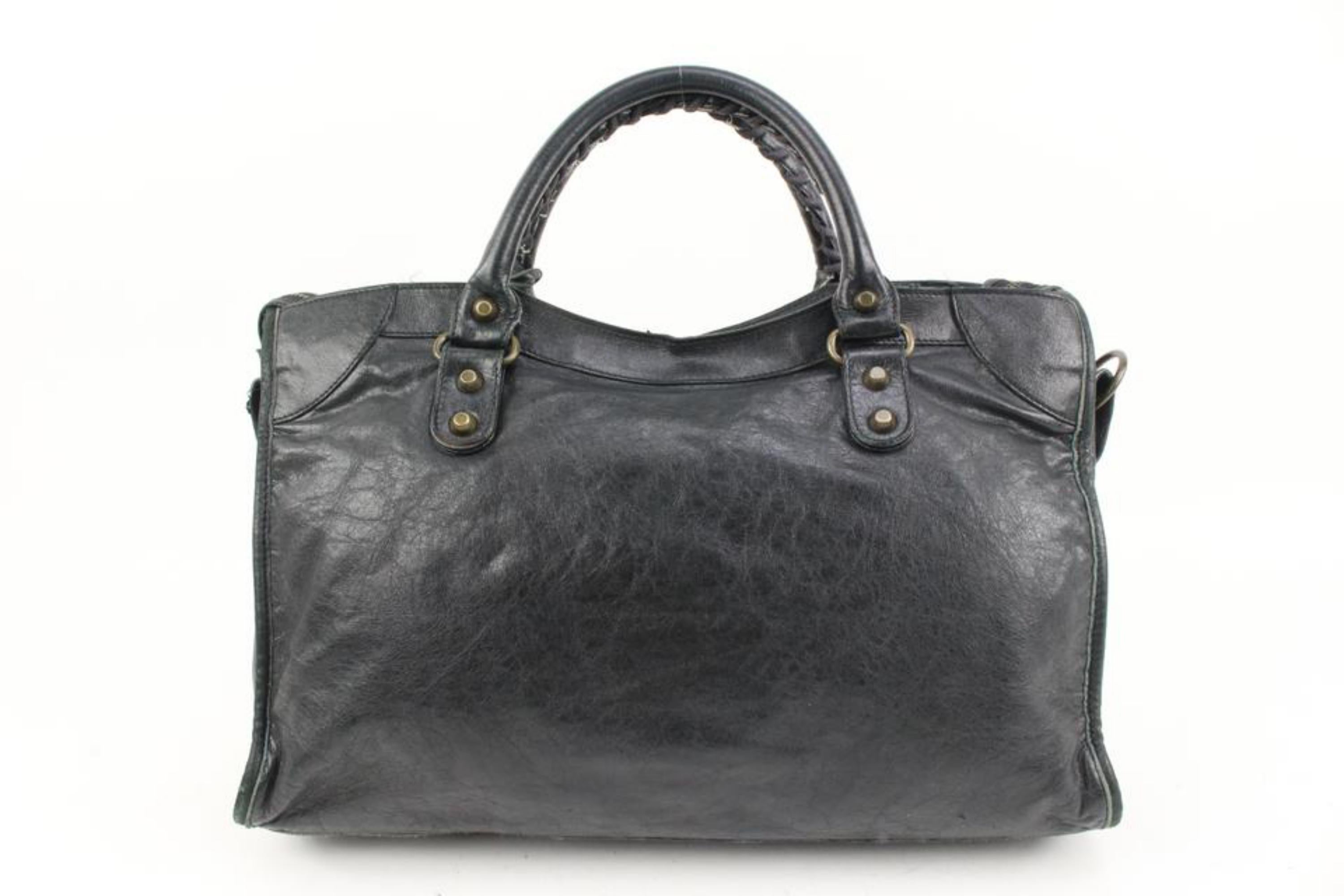 Women's Balenciaga Black Lambskin Leather Motorcycle City 2way Bag 7ba425s