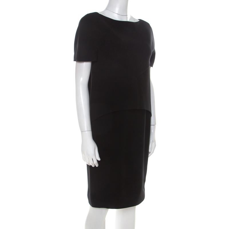 Balenciaga Black Layered Short Sleeve Shift Dress M In Good Condition In Dubai, Al Qouz 2