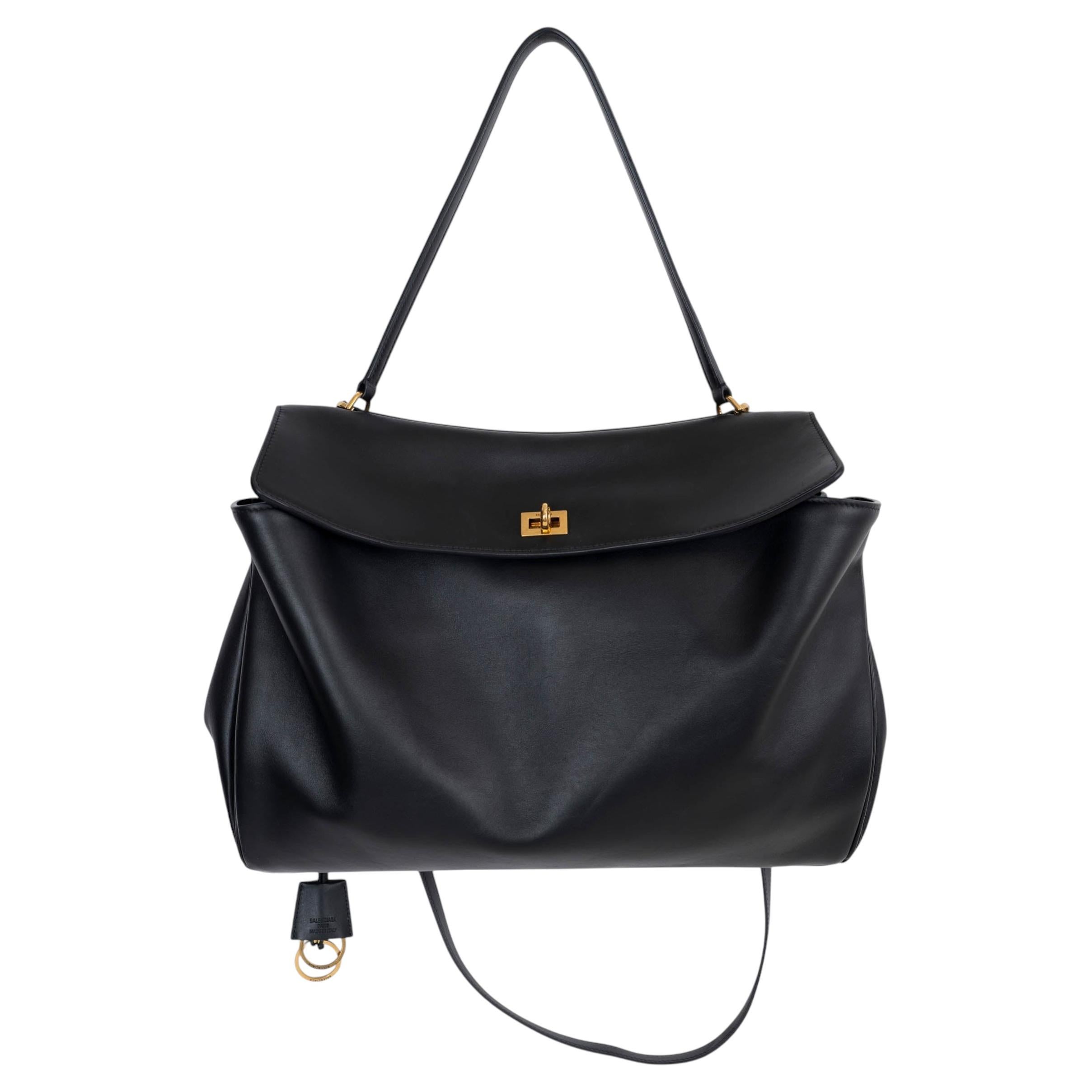 BALENCIAGA black leather 2024 RODEO LARGE FLAP Bag