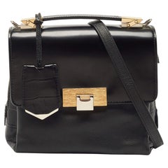 Balenciaga Le Dix Cartable Top Handle Bag aus schwarzem Leder und Kroko-prägung