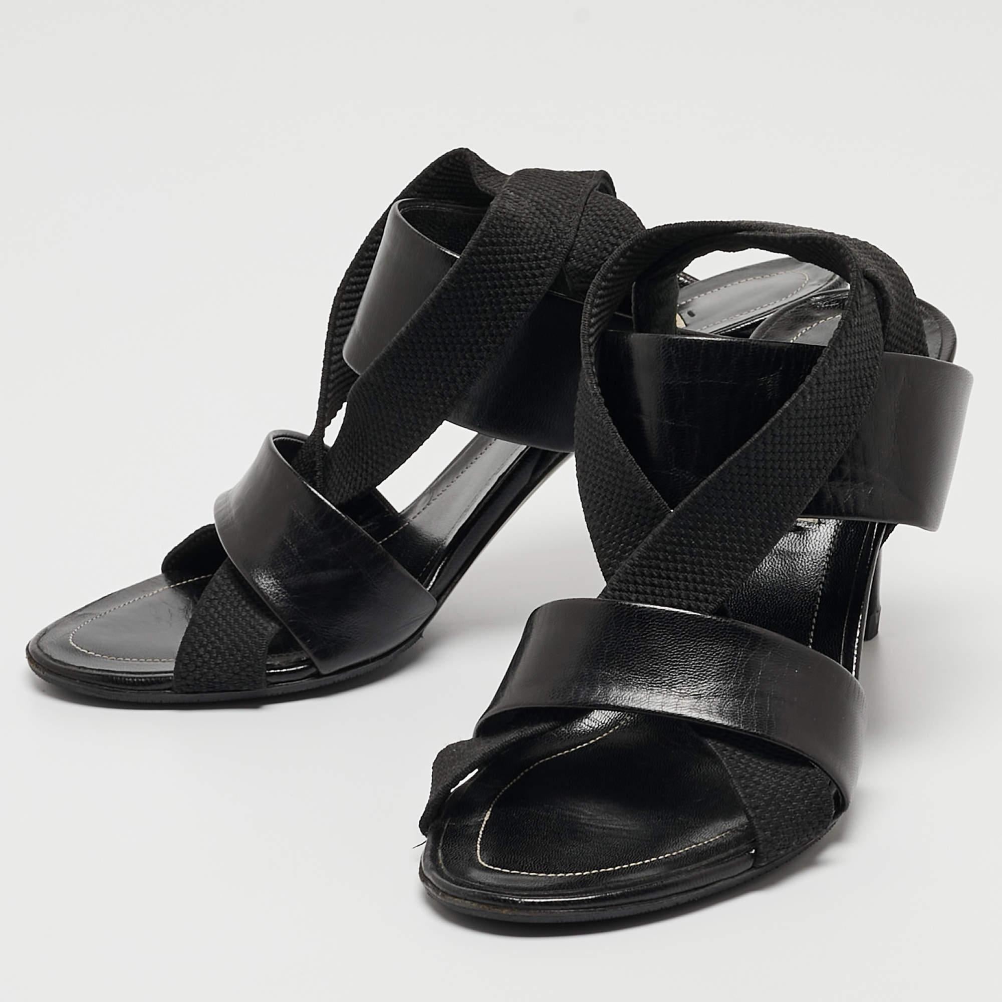 Balenciaga Black Leather and Elastic Strappy Slingback Sandals Size 36 For Sale 1